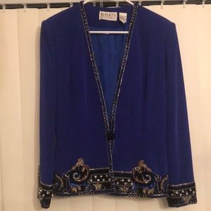 OLEG CASSINI BLACK TIE Embellished Sequin Rhinestone Beaded Blazer Sz 8 Vintage